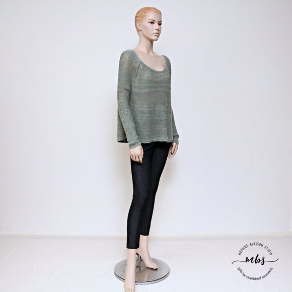 Free People Nickels & Dimes Oversize Knit Silk Blend Sweater Green Women Size SP - Picture 6 of 12